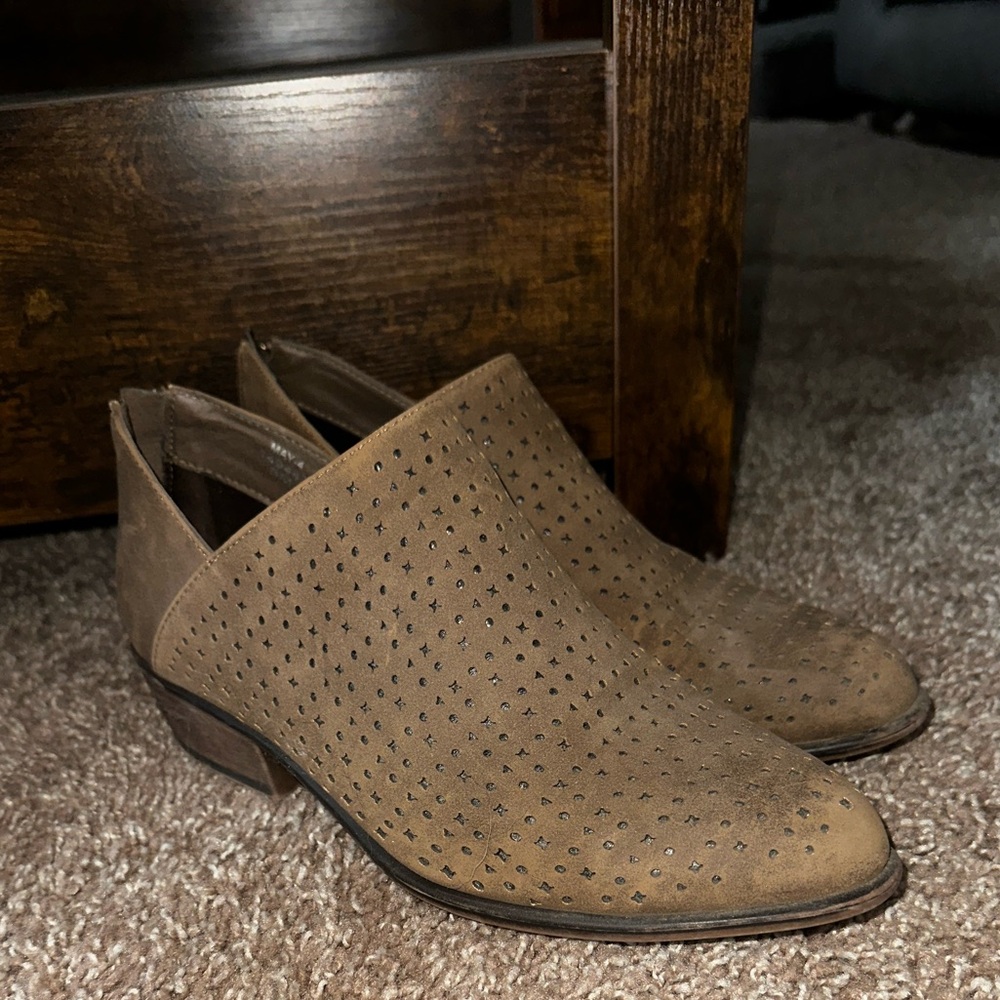 Brown Perforated Ankle Boots